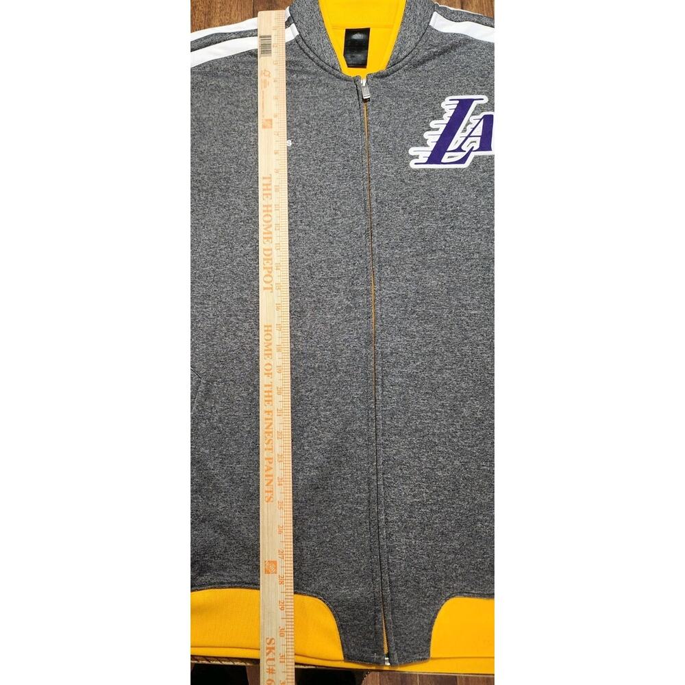 Los Angeles LAKERS Warm Up Jacket by ADIDAS Gray / Yellow Zip Front NBA Size 2XL - Picture 9 of 9